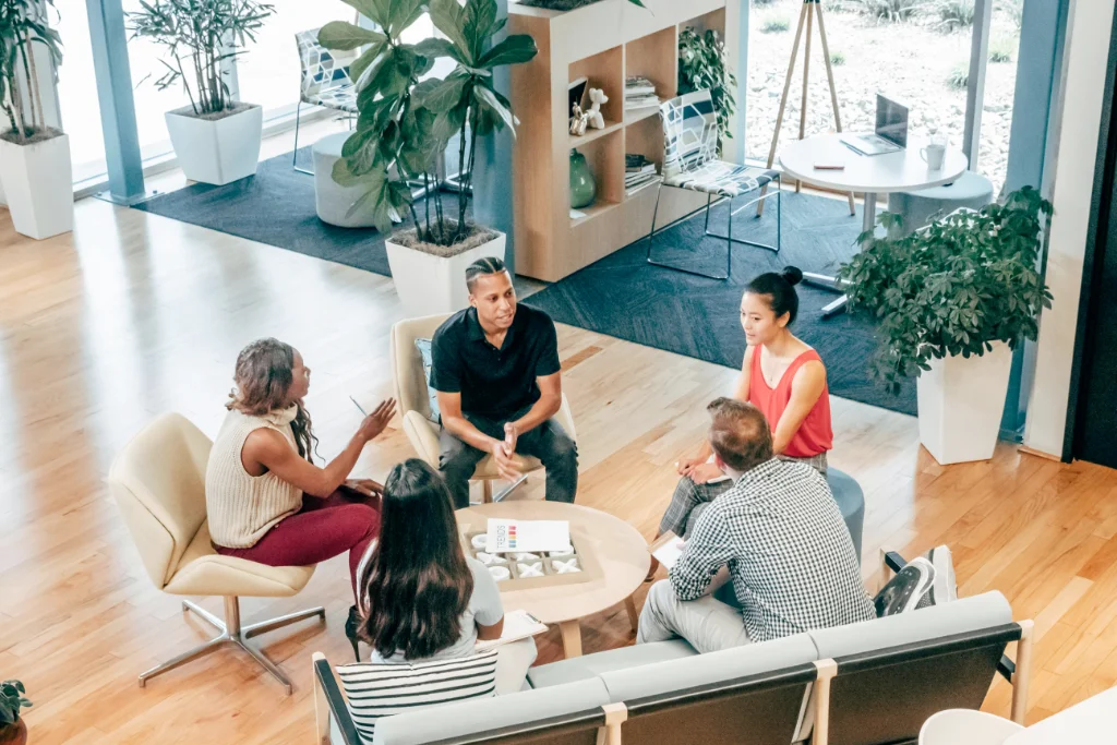 Team collaboration in modern software development office